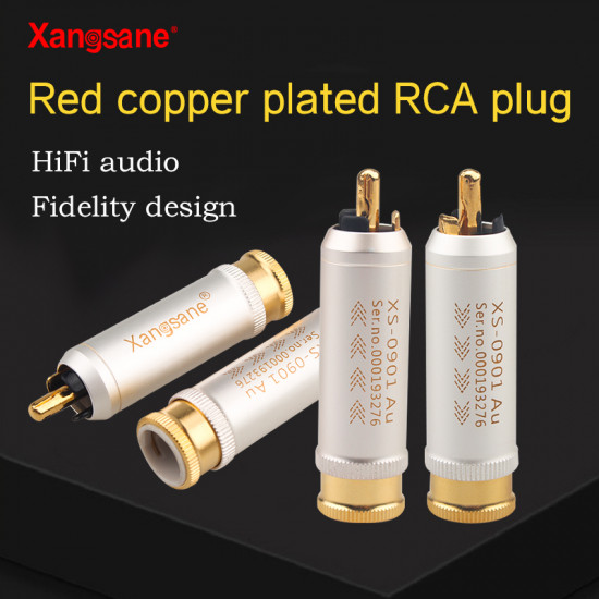 4 Pcs Red Copper Shell Gold-plated RCA Audio Plug 