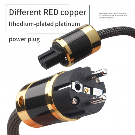 6N Pure Silver Audio Power Cable EU/US Red Copper Rhodium-plated Power Plug