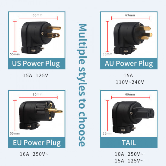 F1-12 A Set of Copper Gold-plated L-shaped Hifi Power Plug EU/US/AU Power Cable Plug