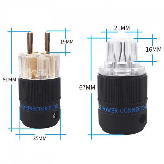 P-09G/P-09PL A Set of  EU Pure Copper Gold-plated/rhodium-plated Audio Power Plug HiFi Power Cord DIY Accessory Plug