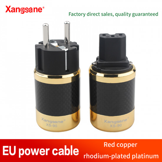 Xangsane One Set Carbon Fiber Red Copper Rhodium-plated Platinum EU Power Cable Plug Power Amplifier Interface DIY  