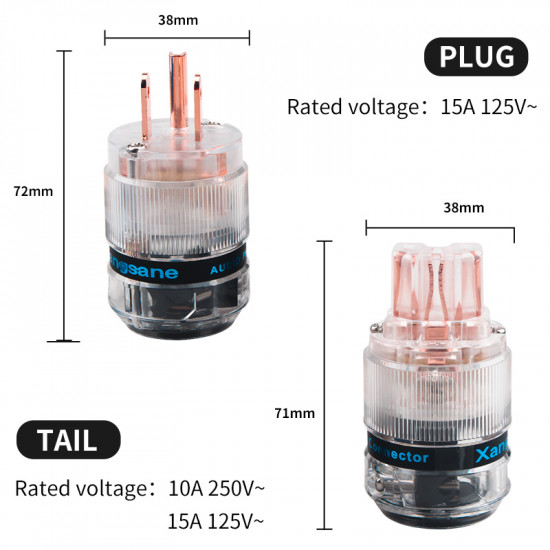 A Set of Red Copper/gold-plated/rhodium-plated Platinum US Transparent Shell DIY Power Plug Forhifi Power Audio Cable