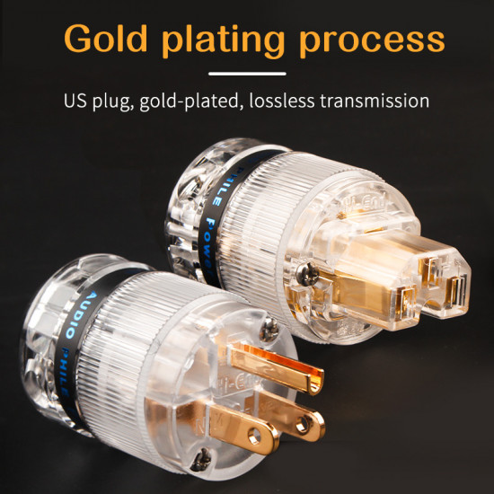 A Set of Red Copper/gold-plated/rhodium-plated Platinum US Transparent Shell DIY Power Plug Forhifi Power Audio Cable