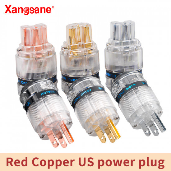 A Set of Red Copper/gold-plated/rhodium-plated Platinum US Transparent Shell DIY Power Plug Forhifi Power Audio Cable