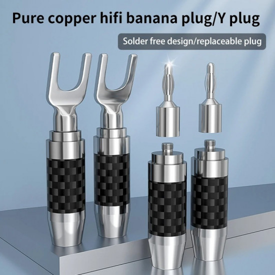 Carbon Fiber Rhodium Plated Hifi Banana Y Plug U-shaped Plug Clamp Audio Amplifier Soldering Free Terminal