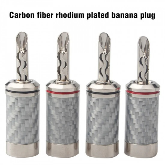 8pcs Carbon Fiber Black / White Copper Rhodium Plated Banana Plug Hifi Audio Speaker Cable Plug