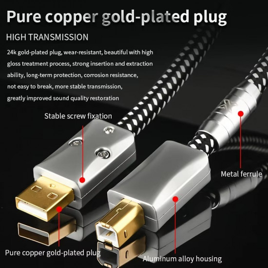 Hifi USB OTG Cable USB A To B Type C Cable 5N OCC Audio Cable Decoder DAC Sound Card A-B Shielding