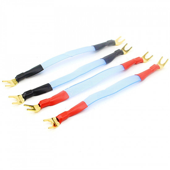 4pcs OFC Copper Silver Plated Jumper Cable HiFi Audio Speaker Cable Banana To Y Spade Bridge Line