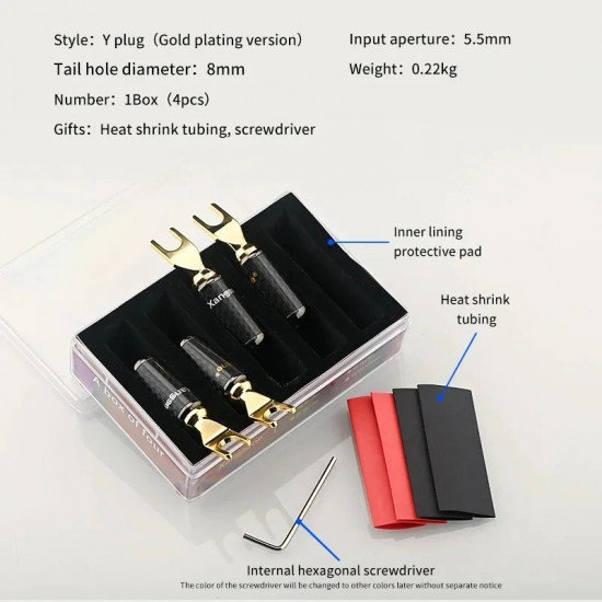 XS-A017 Pure Copper Gold-plated Rhodium Plated Hifi Y Plug U-shaped Red Copper Terminal Amplifier Speaker Plug