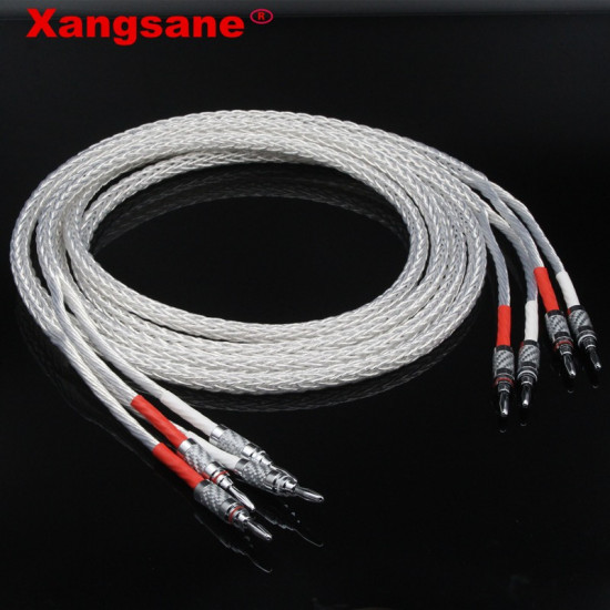 8N OCC Silver-plated Hifi Speaker Cable for High Performance Amplifier CD Sound Connecting Banana Spade Plug