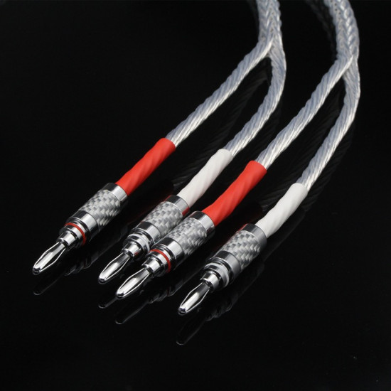 8N OCC Silver-plated Hifi Speaker Cable for High Performance Amplifier CD Sound Connecting Banana Spade Plug