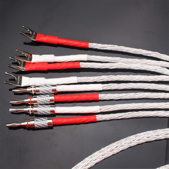 8N OCC Silver-plated Hifi Speaker Cable for High Performance Amplifier CD Sound Connecting Banana Spade Plug