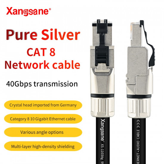 Pure Silver Cat 8 Network Cable Hifi Ethernet Cable 10 Gigabit Network 40Gbps2000MHz Crystal Plug Imported From Germany