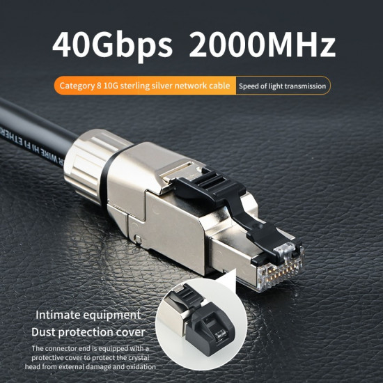 Pure Silver Cat 8 Network Cable Hifi Ethernet Cable 10 Gigabit Network 40Gbps2000MHz Crystal Plug Imported From Germany