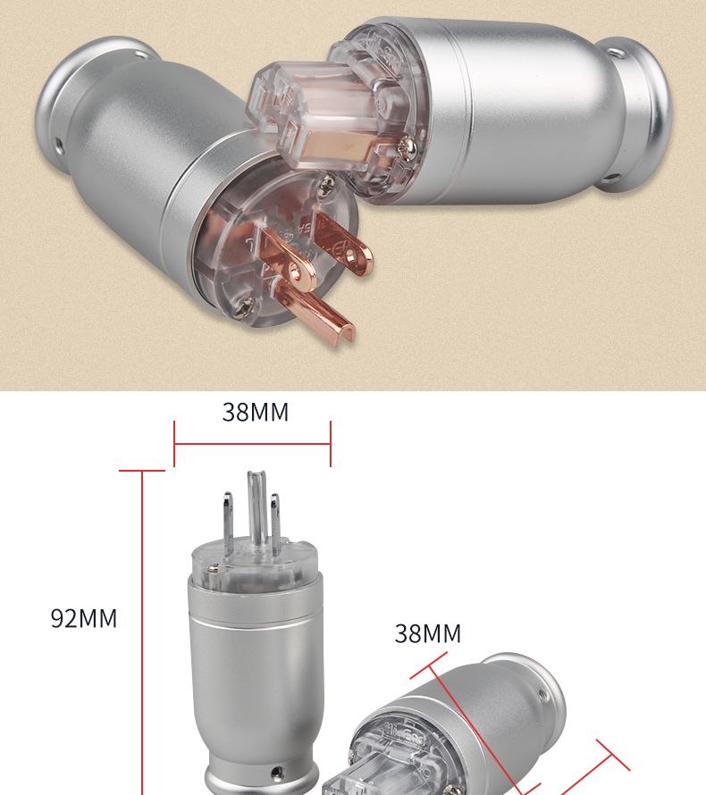 Xangsane-1-set-of-aluminum-alloy-shell-red-copper-US-insert-core-rhodium-platedgold-plated-power-plug-diy-power-cable-plug-3256801852012689