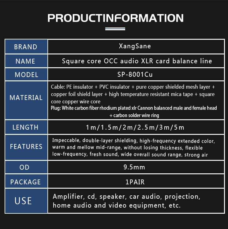 Xangsane-Rectangular-OCC-Copper-Conductor-HIFI-Audio-Signal-cable-XLR-male-XLR-female-Connection-audio-cables-2252799821143610