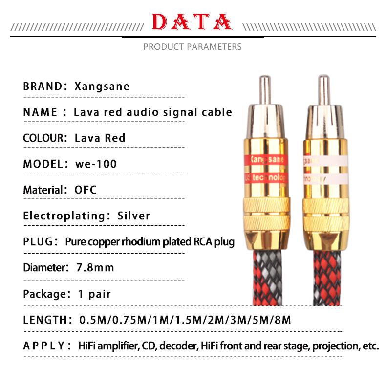 Xangsane-lava-red-hifi-rca-cable-audio-signal-cable-4NOFC-silver-plated-audio-cable-male-to-male-2RCA-to-2RCA-Amplifier-decoder-2251832823955915